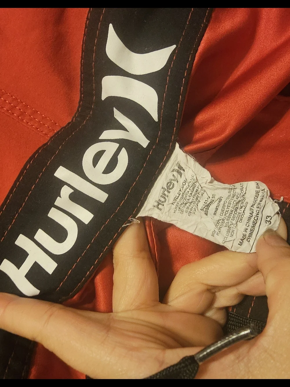 Hurley Men’s Bright Red Boardshorts with Black Drawstring